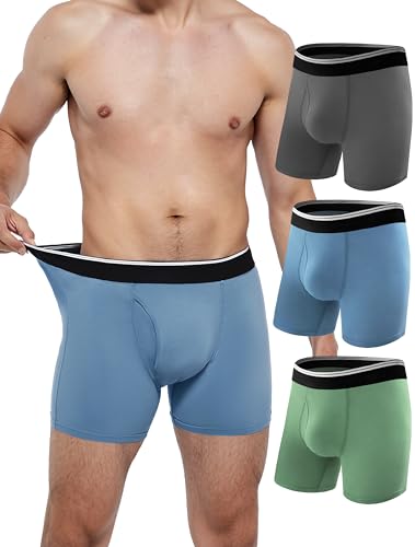 TIICHOO Mens Incontinence Boxer Briefs Washable Soft Protective Leak Proof Underwear for Men for Light Bladder Leakage 3 Pack Dark GreyGreenBlue XXLarge